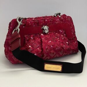 Marc Jacobs Catherine Clutch Red Sequined Quilted Crossbody Bag Frog Italy $2300